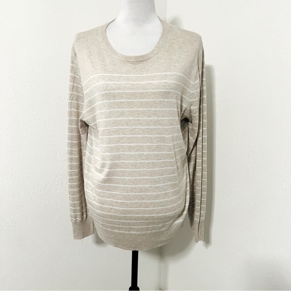 J.Crew Men's Medium Striped Textured Cotton Linen Blend Crewneck Sweater Beige
